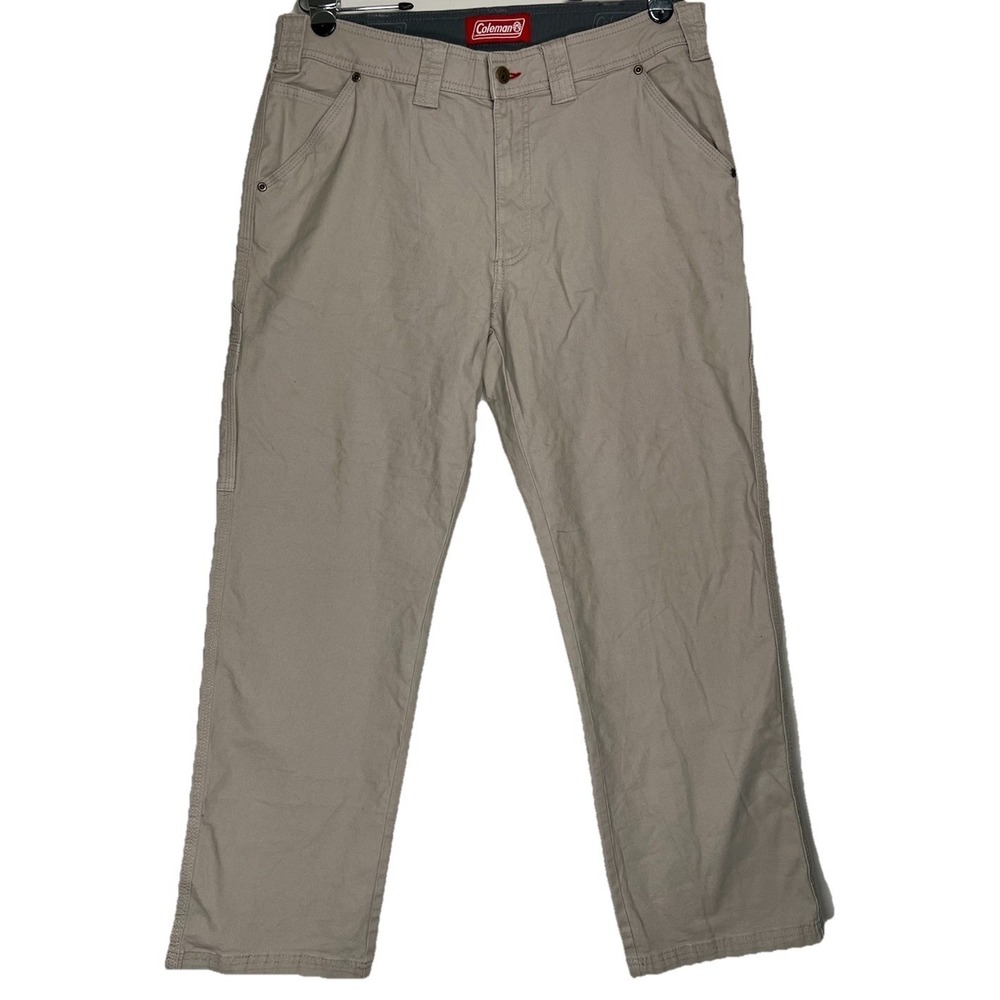 Coleman Carpenter Pants Tan Khaki Stretch Utility Workwear 34x30 Cotton‎ Blend